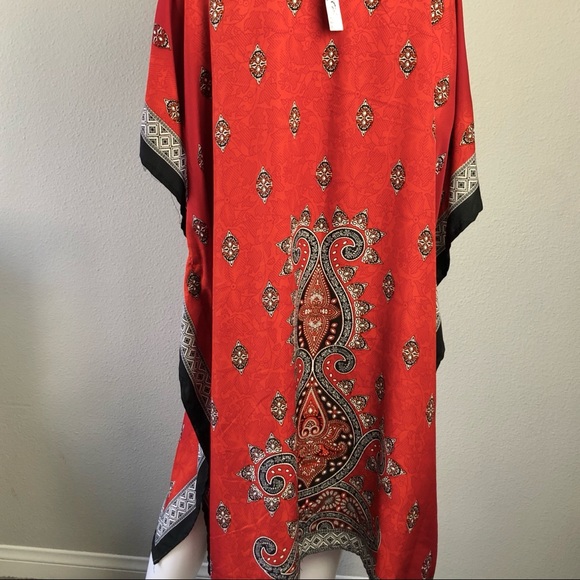 Sante Caftan Gown Orange Red Gold One Size - Picture 5 of 8